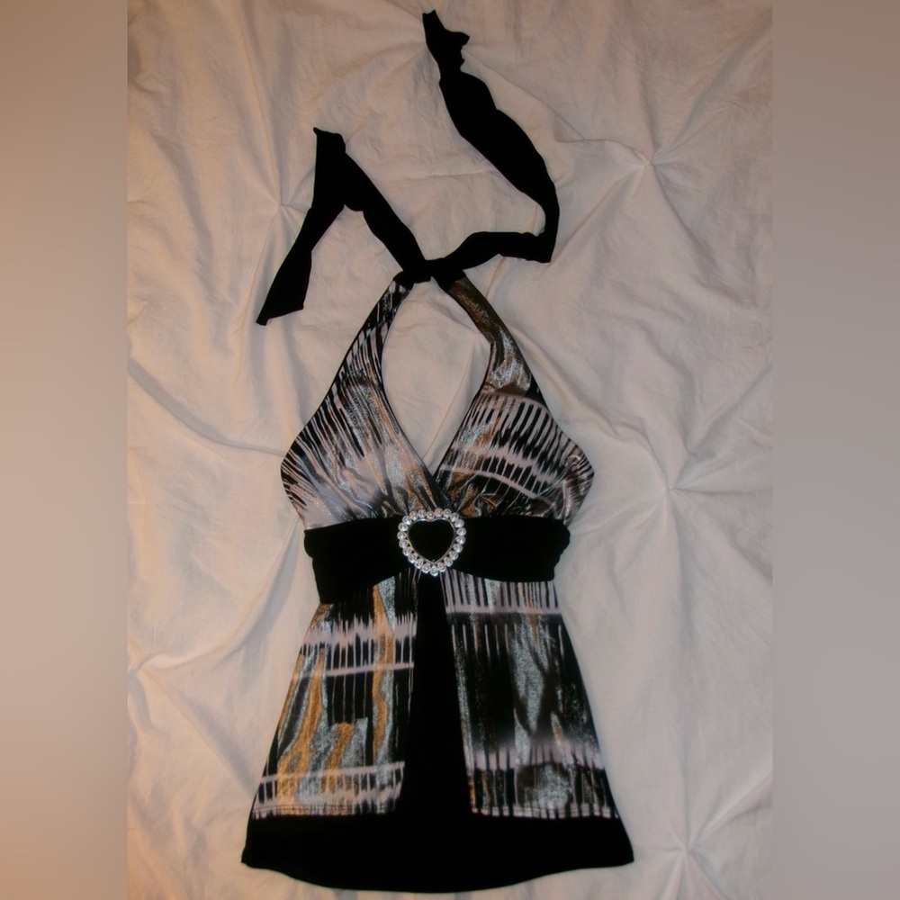 y2k Black and White Halter Going Out Top